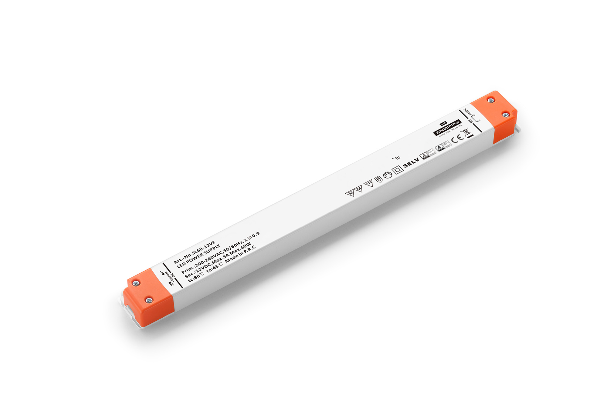 SL60-12VF  60W, Constant Voltage Non Dimmable LED Driver, 12VDC, 5A, Input 200-240VAC 50/60Hz, IP20.